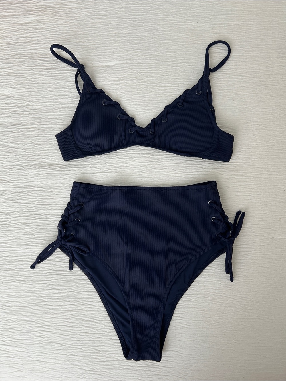 Aerie Navy Blue Ribbed High-Waist Bikini